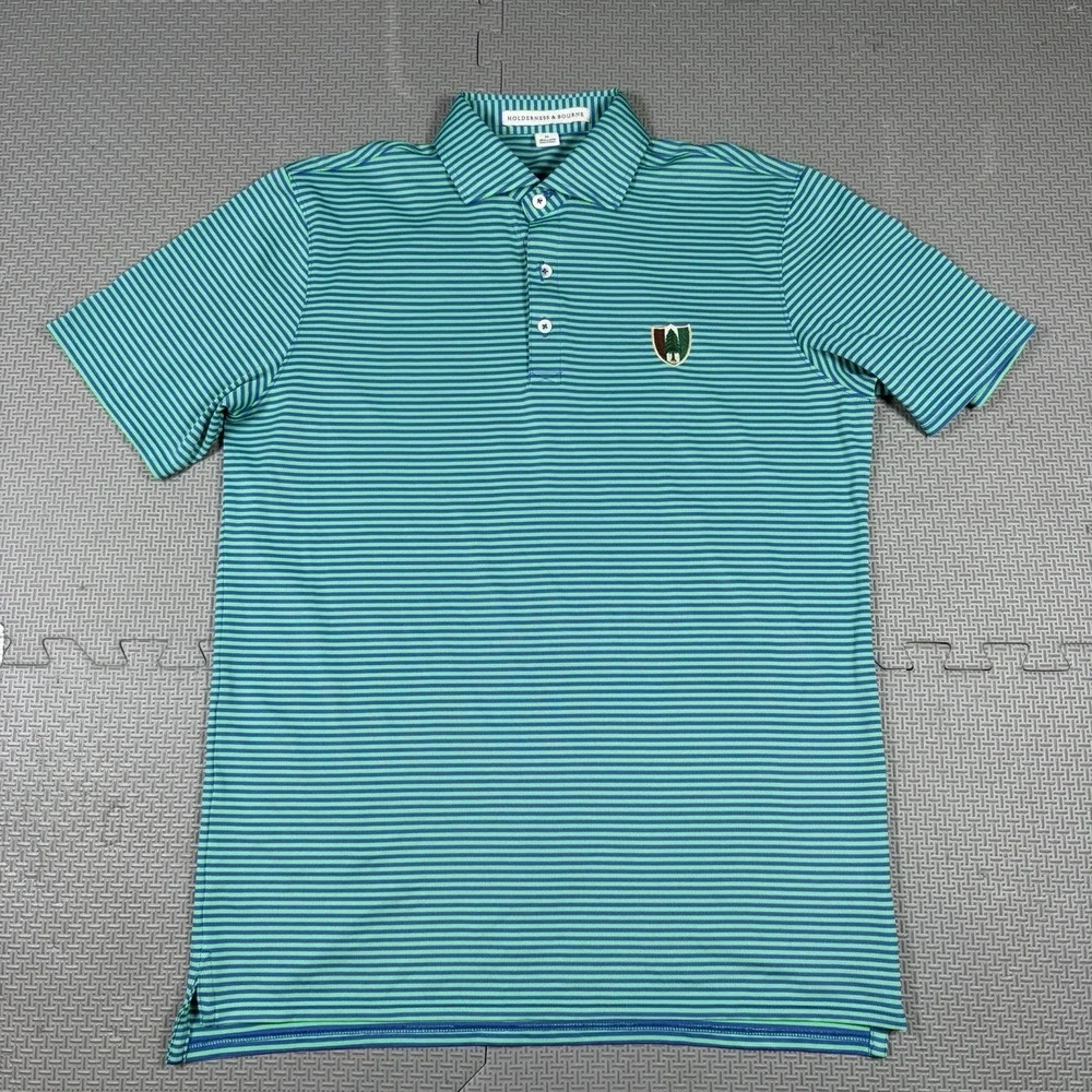 Holderness & Bourne Pine Valley Golf Maxwell Polo Shirt Men Green Stripe Top 100 - Picture 2 of 8